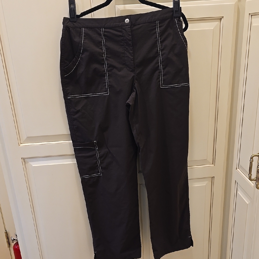 Zenergy Spa Pants by Chico's with pockets.  Brown with white trim. Size 3